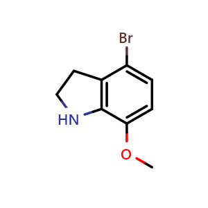 Chemical structure of 4-Bromo-7-methoxy-2,3-dihydro-1H-indole , CAS 1247915-41-8, AChemBlock V145637