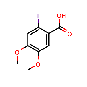 Chemical structure of 4,5-dimethoxy-2-iodobenzoic acid , CAS 61203-48-3, AChemBlock V145658