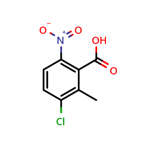 Chemical structure of 3-chloro-2-methyl-6-nitrobenzoic acid , CAS 86315-08-4, AChemBlock V145663