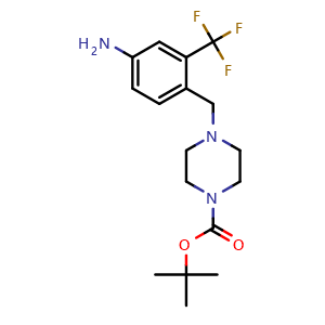 Chemical structure of tert-butyl 4-(4-amino-2-(trifluoromethyl)benzyl)piperazine-1-carboxylate , CAS 859027-30-8, AChemBlock V145664