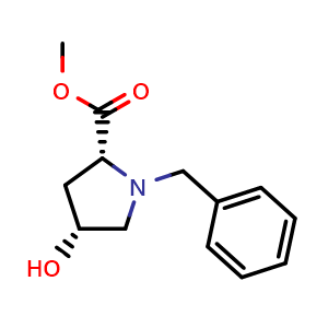 Chemical structure of D-Proline, 4-hydroxy-1-(phenylmethyl)-, methyl ester, (4R)- , CAS 114676-53-8, AChemBlock V145666