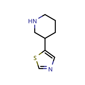 Chemical structure of 5-(3-piperidyl)thiazole , CAS 1369348-34-4, AChemBlock V145681