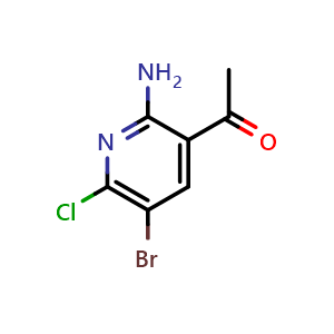 Chemical structure of 1-(2-amino-5-bromo-6-chloropyridin-3-yl)ethan-1-one , CAS 2265882-06-0, AChemBlock V145694