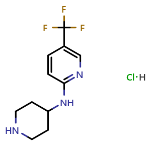 Chemical structure of N-(piperidin-4-yl)-5-(trifluoromethyl)pyridin-2-amine hydrochloride , CAS 1247029-44-2, AChemBlock V145696
