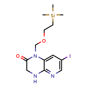 Chemical structure of 7-iodo-1-((2-(trimethylsilyl)ethoxy)methyl)-3,4-dihydropyrido[2,3-b]pyrazin-2(1H)-one , CAS 1476729-94-8, AChemBlock V145698