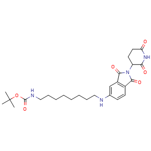 Chemical structure of tert-butyl (8-((2-(2,6-dioxopiperidin-3-yl)-1,3-dioxoisoindolin-5-yl)amino)octyl)carbamate , CAS 2097509-30-1, AChemBlock V145730