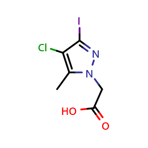 Chemical structure of 2-(4-chloro-3-iodo-5-methyl-1H-pyrazol-1-yl)acetic acid , CAS 855344-71-7, AChemBlock V145732