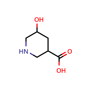 Chemical structure of 5-Hydroxypiperidine-3-carboxylic Acid , CAS 885951-97-3, AChemBlock V145760