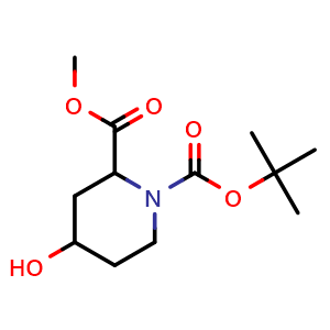 Chemical structure of Methyl 1-Boc-4-hydroxypiperidine-2-carboxylate , CAS 187753-13-5, AChemBlock V145797