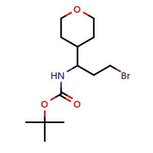 Chemical structure of 1-(Boc-amino)-3-bromo-1-(4-tetrahydropyranyl)propane , CAS 924817-72-1, AChemBlock V145820
