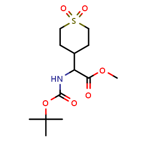 Chemical structure of Methyl 2-(Boc-amino)-2-(1,1-dioxo-4-tetrahydrothiopyranyl)acetate , CAS 1219371-51-3, AChemBlock V145824