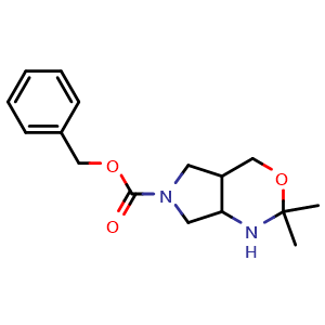 Chemical structure of 6-Cbz-2,2-dimethylhexahydropyrrolo[3,4-d]-1,3-oxazine , CAS 1346597-57-6, AChemBlock V145829