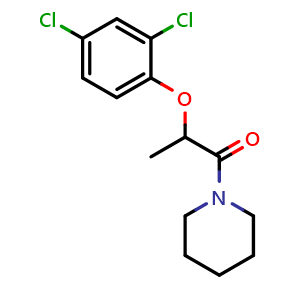 Chemical structure of 2-(2,4-Dichlorophenoxy)-1-(1-piperidyl)-1-propanone , CAS 101991-76-8, AChemBlock V145850