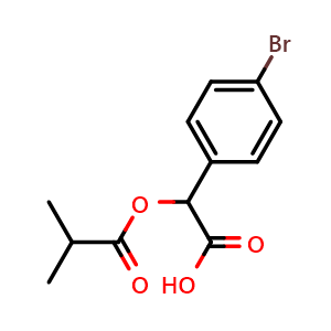Chemical structure of 2-(4-Bromophenyl)-2-(isobutyryloxy)acetic Acid , CAS 1385694-70-1, AChemBlock V145903