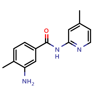 Chemical structure of 3-Amino-4-methyl-N-(4-methyl-2-pyridyl)benzamide , CAS 1019398-93-6, AChemBlock V145905