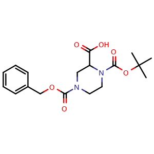Chemical structure of 1-Boc-4-Cbz-2-piperazinecarboxylic Acid , CAS 149057-19-2, AChemBlock V145920