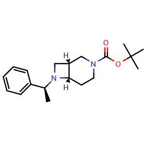 Chemical structure of (1R,6S)-3-Boc-7-[(S)-1-phenylethyl]-3,7-diazabicyclo[4.2.0]octane , CAS 2740326-06-9, AChemBlock V145992