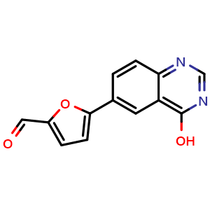 Chemical structure of 5-(4-Hydroxy-6-quinazolinyl)furan-2-carbaldehyde , CAS 1334953-71-7, AChemBlock V146039