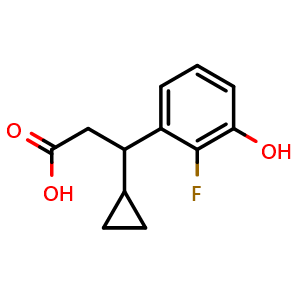 Chemical structure of 3-Cyclopropyl-3-(2-fluoro-3-hydroxyphenyl)propanoic Acid , CAS 1823386-91-9, AChemBlock V146046