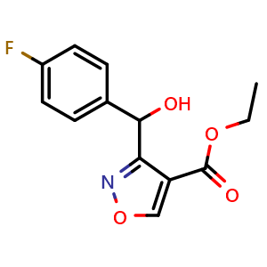 Chemical structure of Ethyl 3-[(4-Fluorophenyl)(hydroxy)methyl]isoxazole-4-carboxylate , CAS 2006277-28-5, AChemBlock V146114