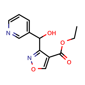 Chemical structure of Ethyl 3-[Hydroxy(3-pyridyl)methyl]isoxazole-4-carboxylate , CAS 2006277-89-8, AChemBlock V146125