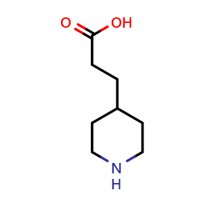 Chemical structure of 3-(4-Piperidinyl)propionic Acid , CAS 1822-32-8, AChemBlock V146131
