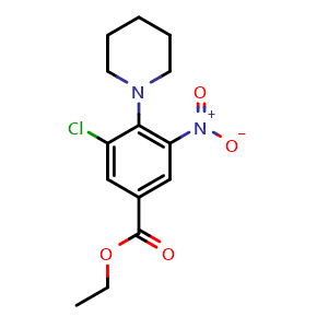Chemical structure of Ethyl 3-Chloro-5-nitro-4-(1-piperidyl)benzoate , CAS 1315374-62-9, AChemBlock V146143