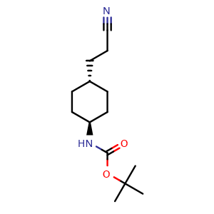 Chemical structure of 3-[trans-4-(Boc-amino)cyclohexyl]propionitrile , CAS 1315498-82-8, AChemBlock V146144