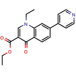 Chemical structure of Ethyl 1-Ethyl-4-oxo-7-(4-pyridyl)-1,4-dihydroquinoline-3-carboxylate , CAS 40034-46-6, AChemBlock V146161