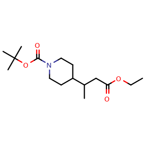 Chemical structure of Ethyl 3-(1-Boc-4-piperidinyl)butanoate , CAS 203662-40-2, AChemBlock V146164