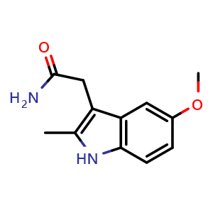 Chemical structure of 2-(5-Methoxy-2-methyl-3-indolyl)acetamide , CAS 15992-10-6, AChemBlock V146209