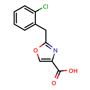 Chemical structure of 2-(2-Chlorobenzyl)oxazole-4-carboxylic Acid , CAS 1897799-93-7, AChemBlock V146270