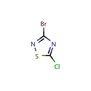 Chemical structure of 3-Bromo-5-chloro-1,2,4-thiadiazole , CAS 37159-60-7, AChemBlock V146293