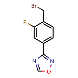 Chemical structure of 3-[4-(Bromomethyl)-3-fluorophenyl]-1,2,4-oxadiazole , CAS 1146699-64-0, AChemBlock V146363