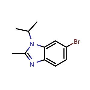 Chemical structure of 6-Bromo-1-isopropyl-2-methyl-1H-benzimidazole , CAS 1038408-36-4, AChemBlock V146368