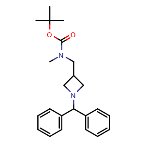 Chemical structure of N-Boc-1-(1-benzhydryl-3-azetidinyl)-N-methylmethanamine , CAS 1064048-70-9, AChemBlock V146386