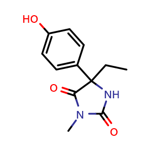 Chemical structure of 5-Ethyl-5-(4-hydroxyphenyl)-3-methyl-2,4-imidazolidinedione , CAS 61837-65-8, AChemBlock V146405