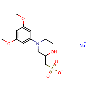 Chemical structure of Sodium 3-[(3,5-Dimethoxyphenyl)(ethyl)amino]-2-hydroxypropane-1-sulfonate , CAS 83777-30-4, AChemBlock V146421