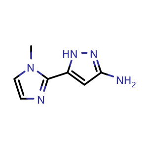 Chemical structure of 3-Amino-5-(1-methyl-2-imidazolyl)pyrazole , CAS 1347125-04-5, AChemBlock V146433