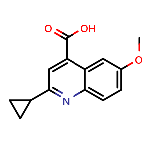 Chemical structure of 2-Cyclopropyl-6-methoxyquinoline-4-carboxylic Acid , CAS 897565-71-8, AChemBlock V146435