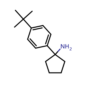 Chemical structure of 1-[4-(tert-Butyl)phenyl]cyclopentanamine , CAS 160001-94-5, AChemBlock V146440