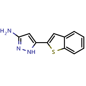 Chemical structure of 3-Amino-5-(2-benzothienyl)pyrazole , CAS 1323441-05-9, AChemBlock V146470
