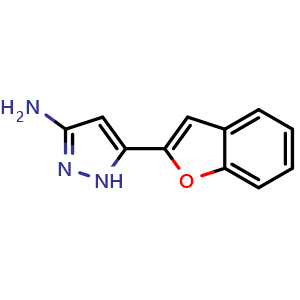 Chemical structure of 3-Amino-5-(2-benzofuryl)-1H-pyrazole , CAS 1107061-06-2, AChemBlock V146488