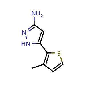 Chemical structure of 3-Amino-5-(3-methyl-2-thienyl)pyrazole , CAS 1134285-32-7, AChemBlock V146492