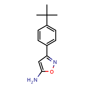 Chemical structure of 5-Amino-3-[4-(tert-butyl)phenyl]isoxazole , CAS 794566-80-6, AChemBlock V146503