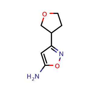 Chemical structure of 5-Amino-3-(3-tetrahydrofuryl)isoxazole , CAS 1218915-66-2, AChemBlock V146517