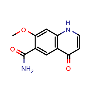 Chemical structure of 7-Methoxy-4-oxo-1,4-dihydroquinoline-6-carboxamide , CAS 417724-81-3, AChemBlock V146519