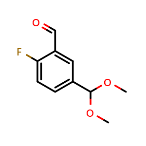 Chemical structure of 5-(Dimethoxymethyl)-2-fluorobenzaldehyde , CAS 334019-14-6, AChemBlock V146520