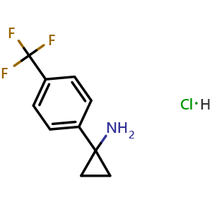 Chemical structure of 1-[4-(Trifluoromethyl)phenyl]cyclopropanamine Hydrochloride , CAS 1228880-06-5, AChemBlock V146542
