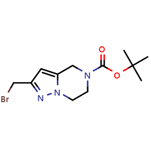 Chemical structure of 5-Boc-2-(bromomethyl)-4,5,6,7-tetrahydropyrazolo[1,5-a]pyrazine , CAS 1823786-82-8, AChemBlock V146549
